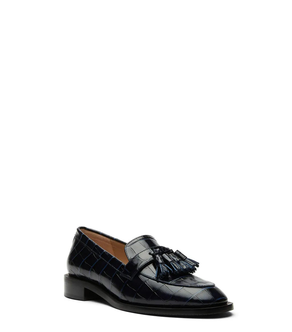 Crocodile-Effect Tasseled Loafers