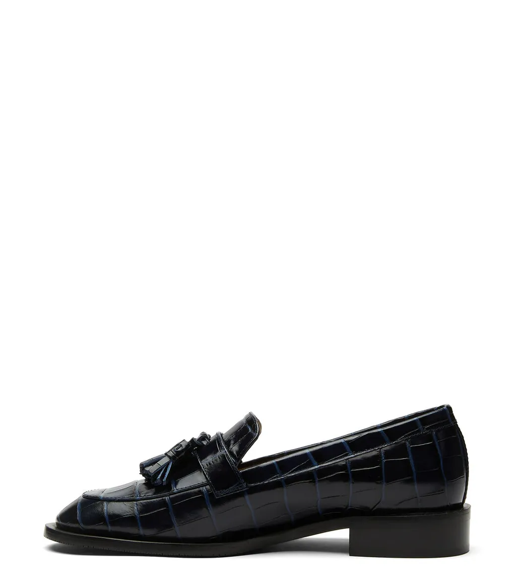 Crocodile-Effect Tasseled Loafers