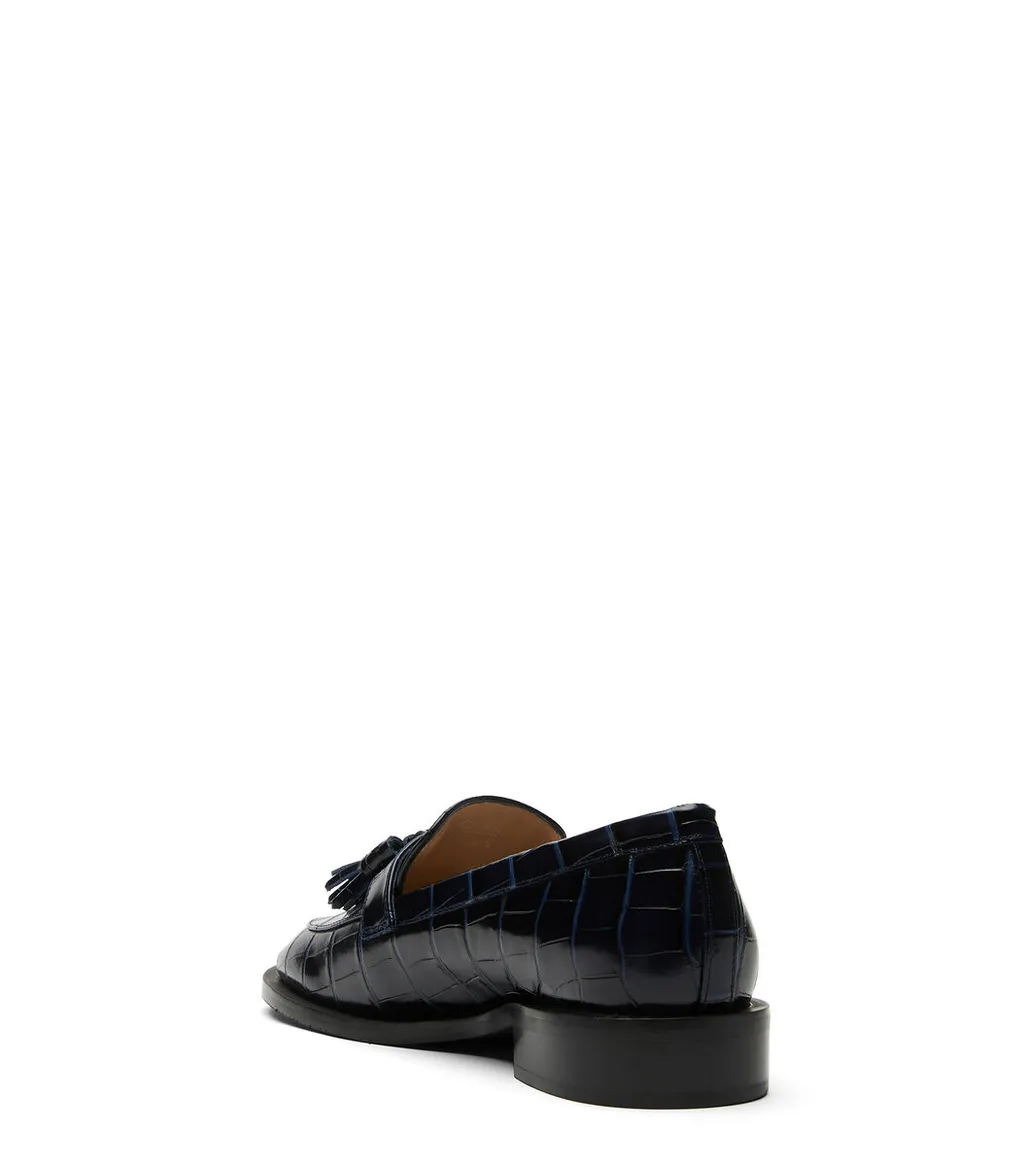 Crocodile-Effect Tasseled Loafers
