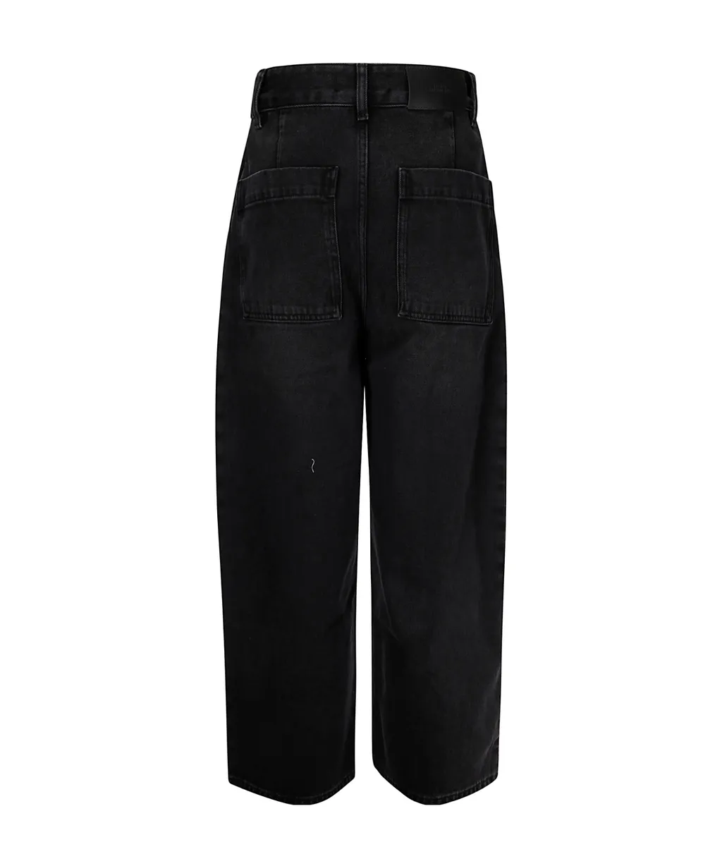 Logo Patch Cropped Wide-Leg Jeans