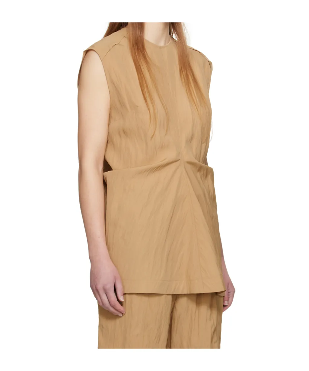 Pleated Round Collar Vest
