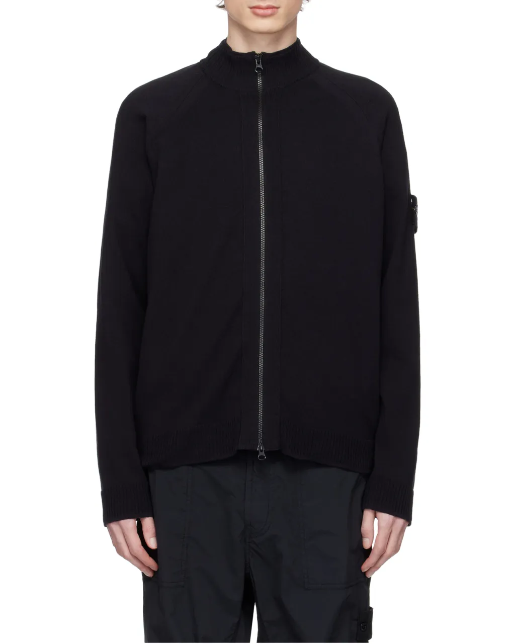 Logo Patch Zipped Knit Cardigan