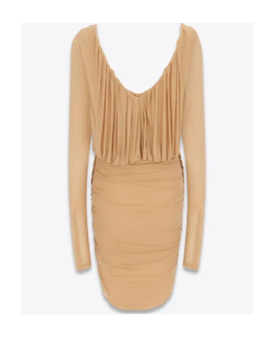 V-Neck Draped Long-Sleeved Dress