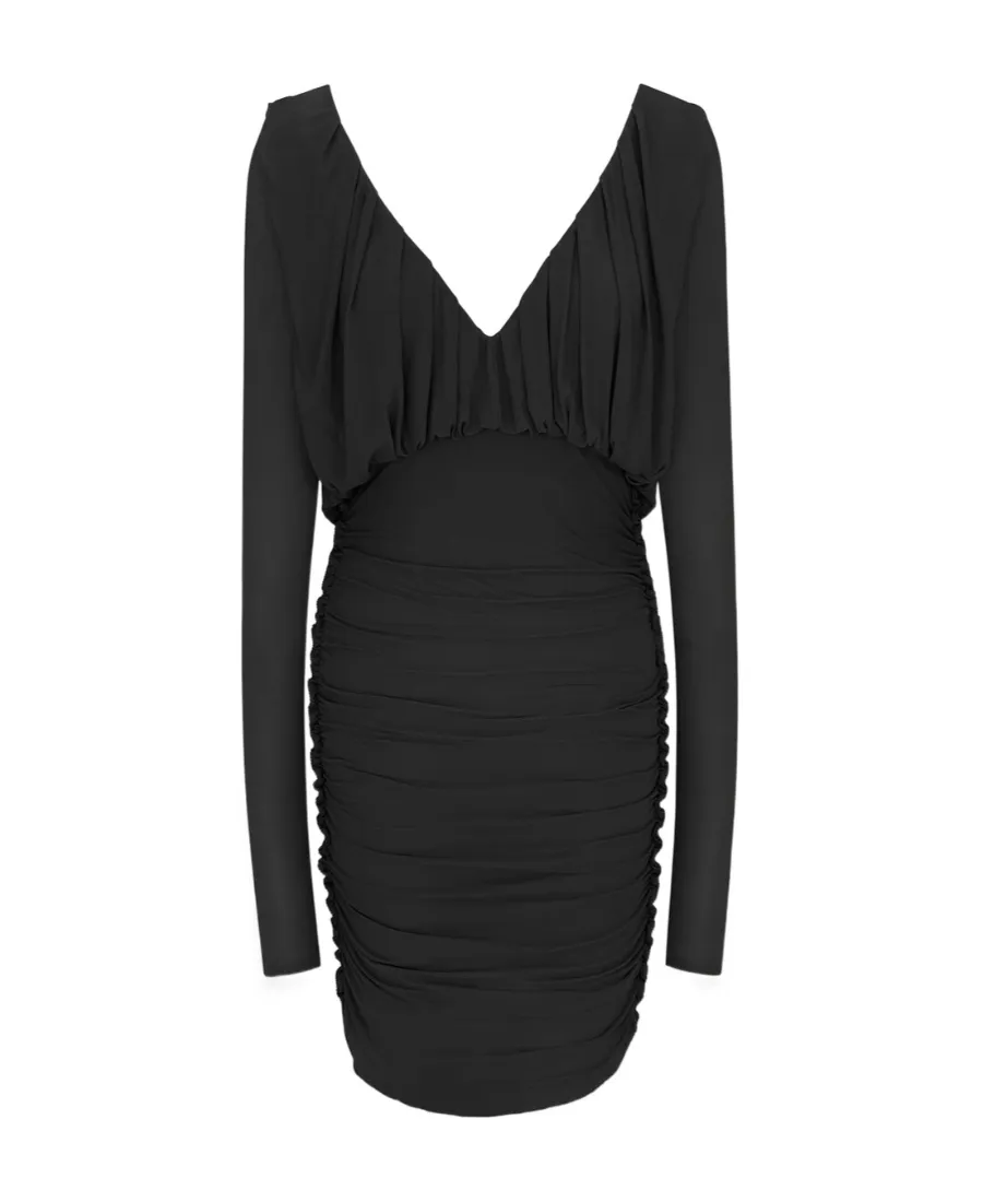 V-Neck Draped Long-Sleeved Dress