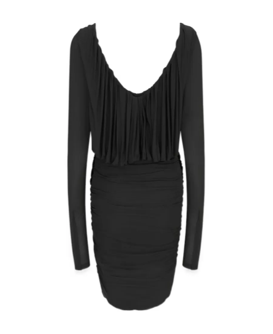 V-Neck Draped Long-Sleeved Dress