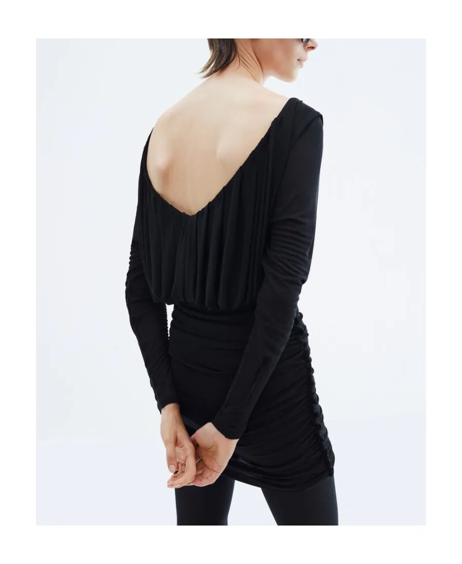 V-Neck Draped Long-Sleeved Dress