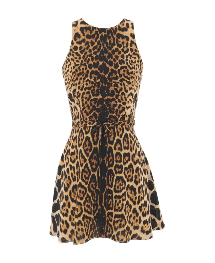 Leopard Print Halterneck Sleeveless Dress