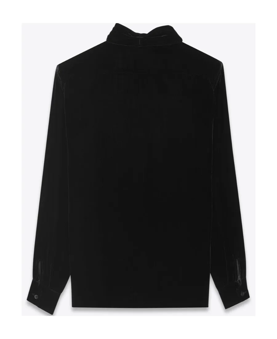 Velvet Shawl-Collar Blouse