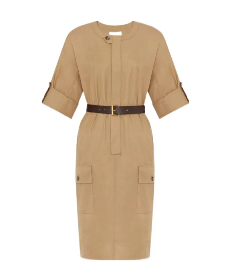 Belted Short-Sleeved Midi Dress