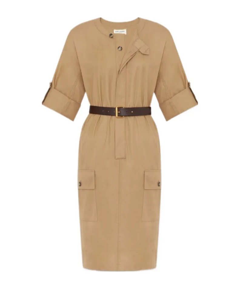 Belted Short-Sleeved Midi Dress