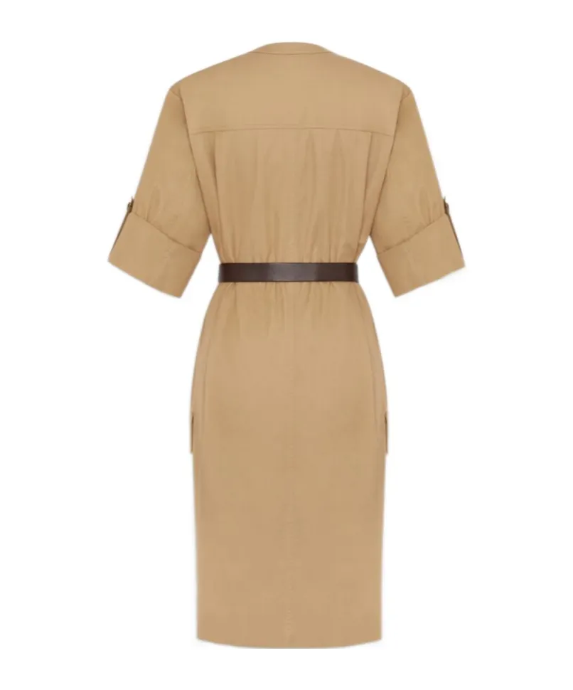 Belted Short-Sleeved Midi Dress