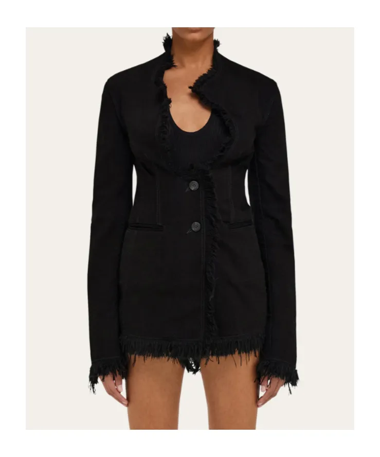 Cotton Blazer With Fringe Detail
