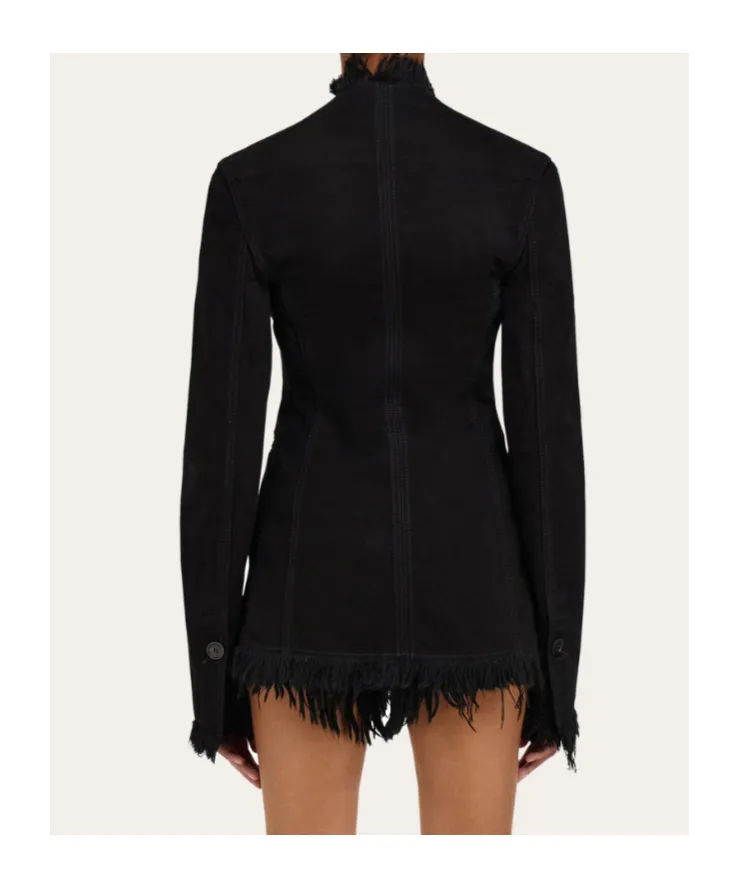 Cotton Blazer With Fringe Detail