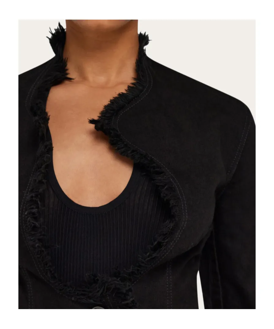 Cotton Blazer With Fringe Detail