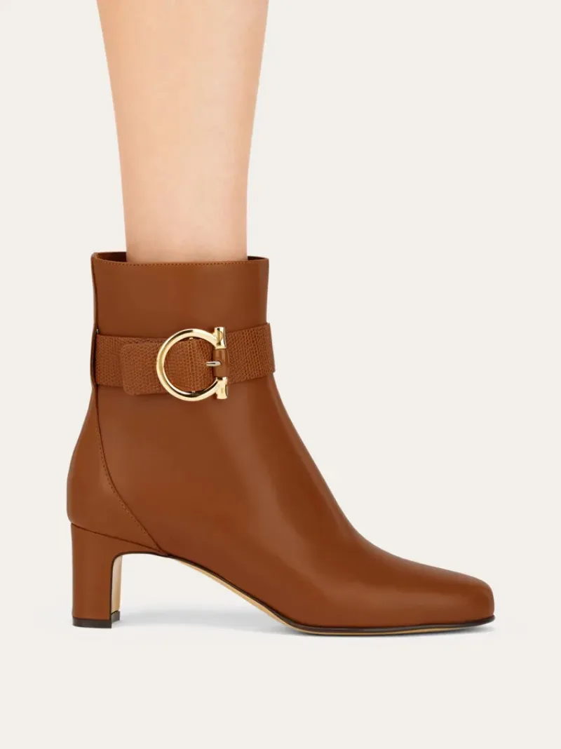 Gancini Ornament Mid Heel Ankle Boot