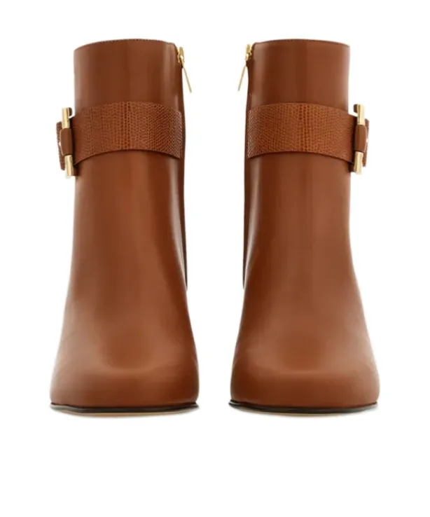Gancini Ornament Mid Heel Ankle Boot