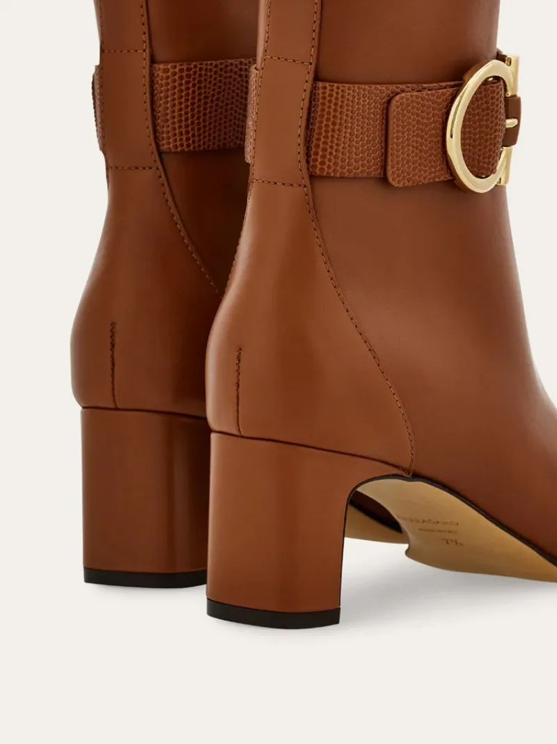 Gancini Ornament Mid Heel Ankle Boot