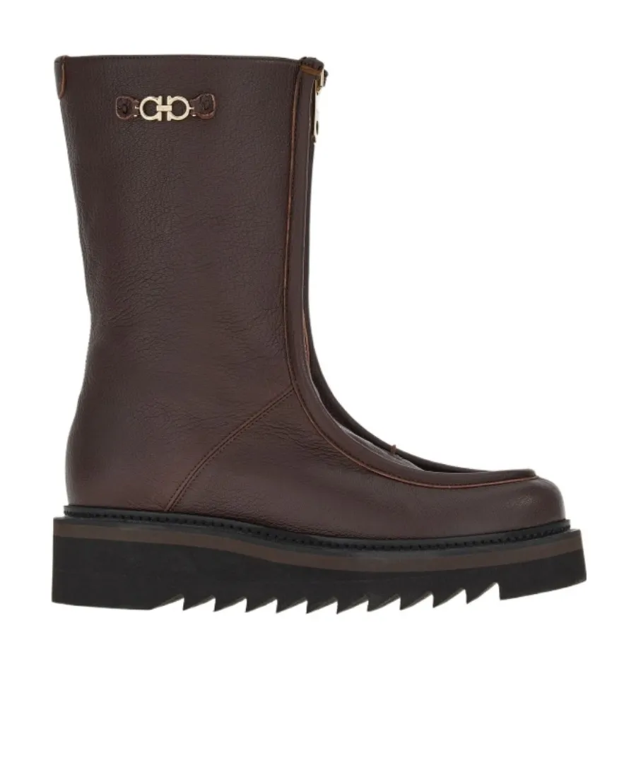 Gancini Plaque Ankle Boots