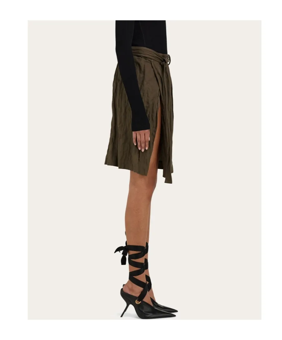 Belted Waist Ruched Midi Skirt