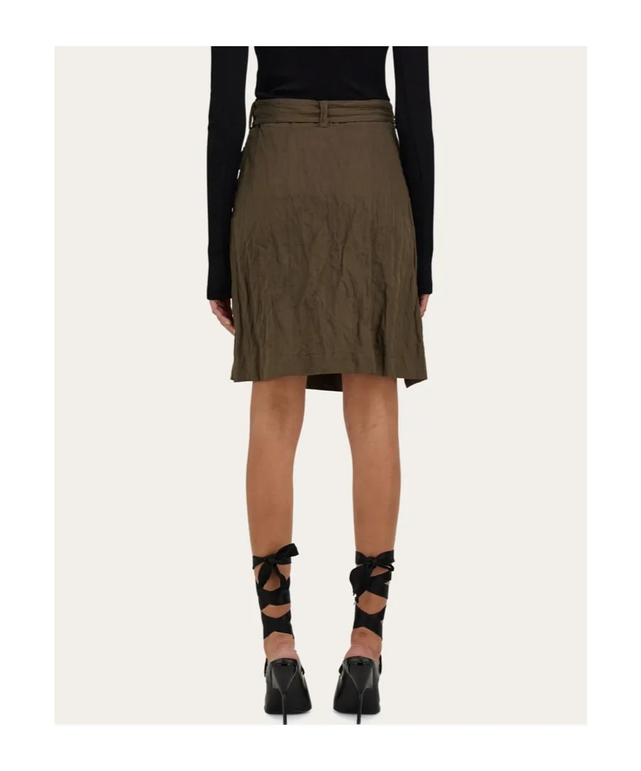 Belted Waist Ruched Midi Skirt