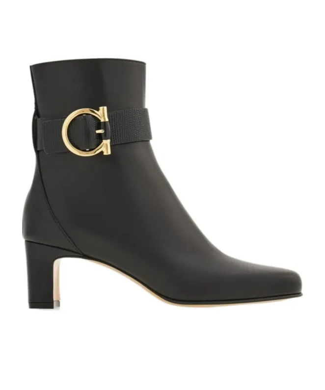 Gancini Ornament Mid Heel Ankle Boot