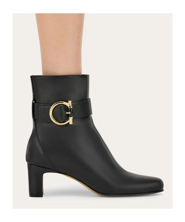 Gancini Ornament Mid Heel Ankle Boot