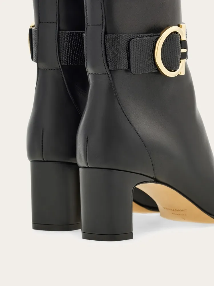 Gancini Ornament Mid Heel Ankle Boot