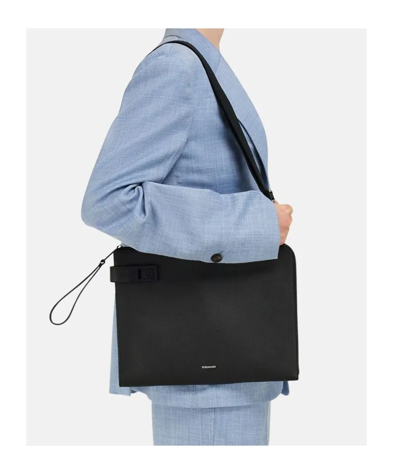 Gancini-Buckled Zip-Up Clutch Bag
