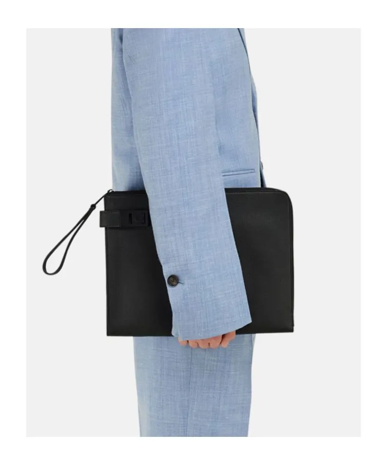Gancini-Buckled Zip-Up Clutch Bag
