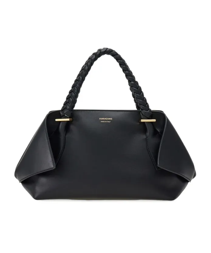 Small Logo Printed Braided Strap Tote Bag