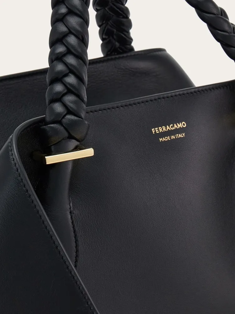 Small Logo Printed Braided Strap Tote Bag