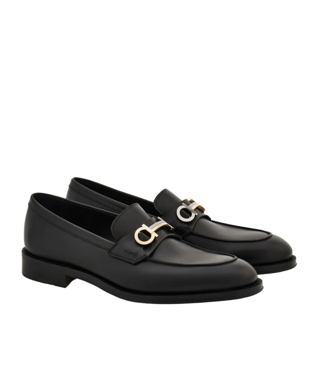 Gancini-Plaque Almond-Toe Loafers