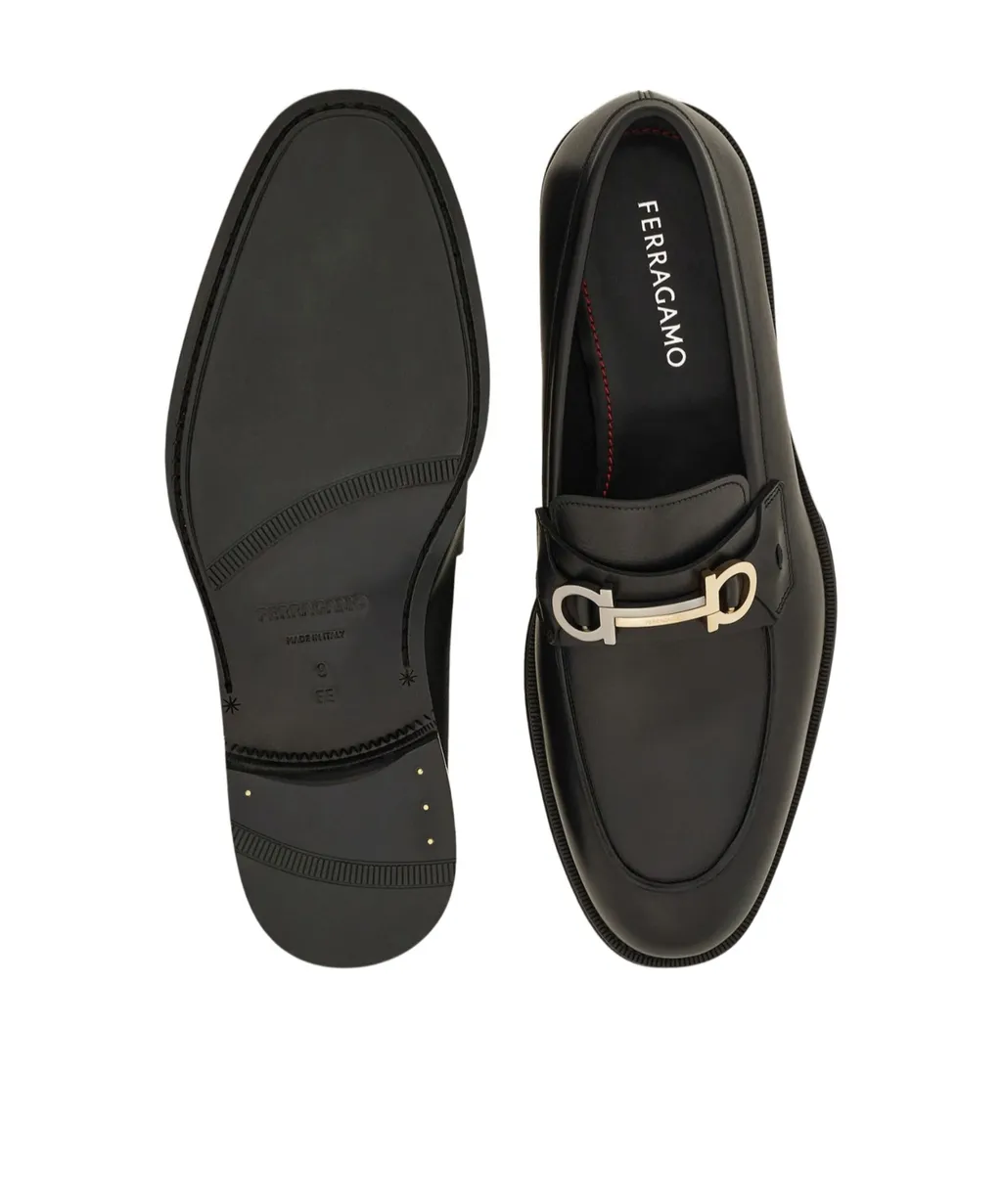 Gancini-Plaque Almond-Toe Loafers