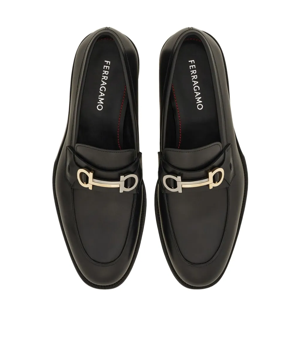 Gancini-Plaque Almond-Toe Loafers