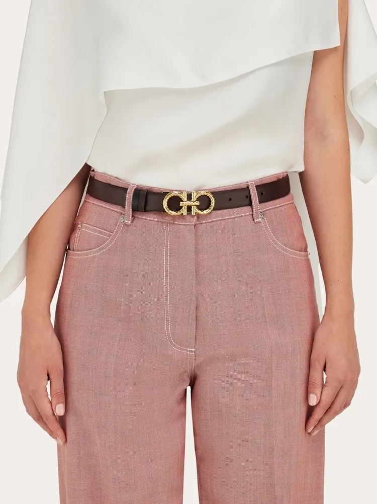 Gancini-Buckle Leather Belt