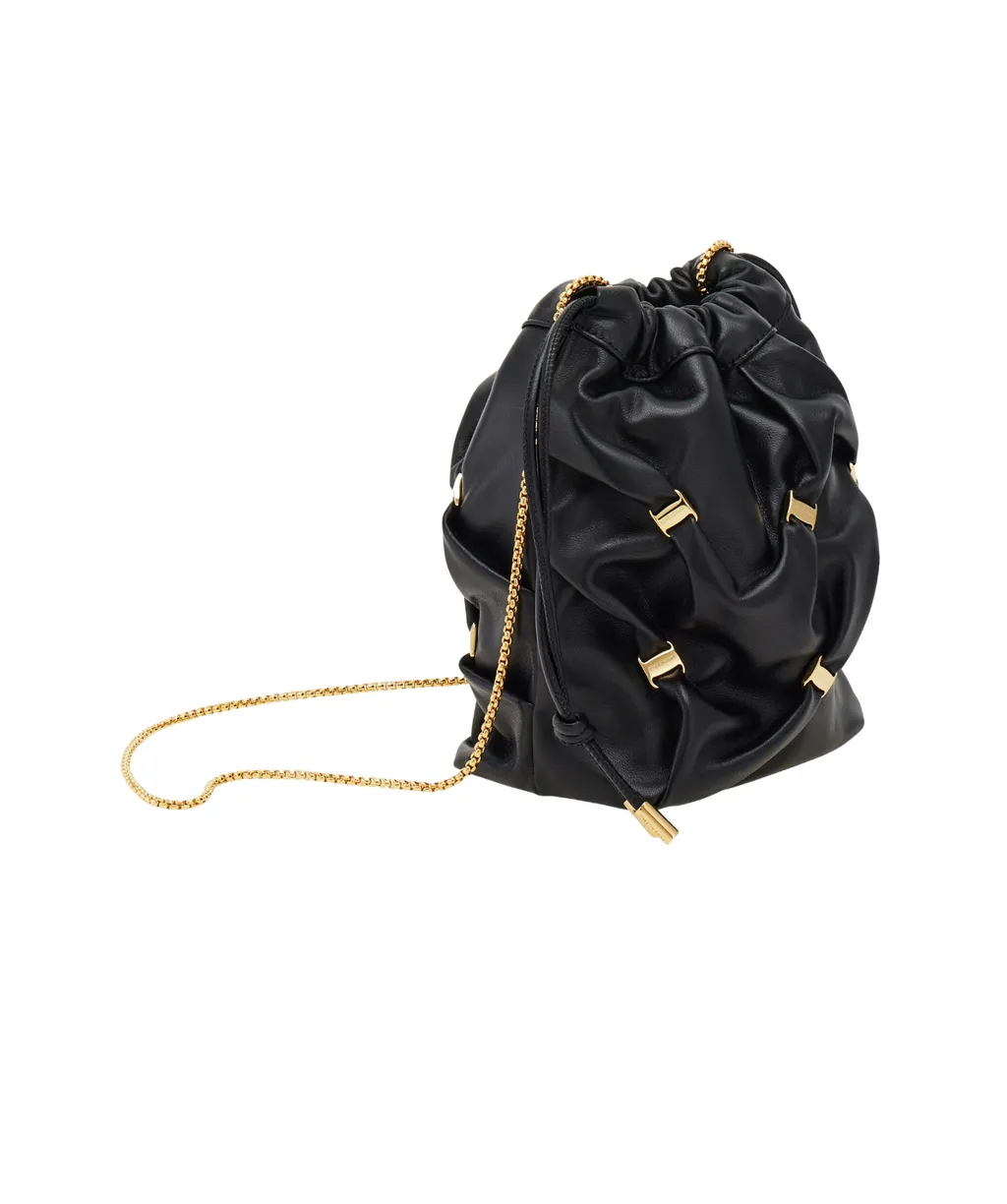 Logo Plaque Mini Drawstring Bucket Bag