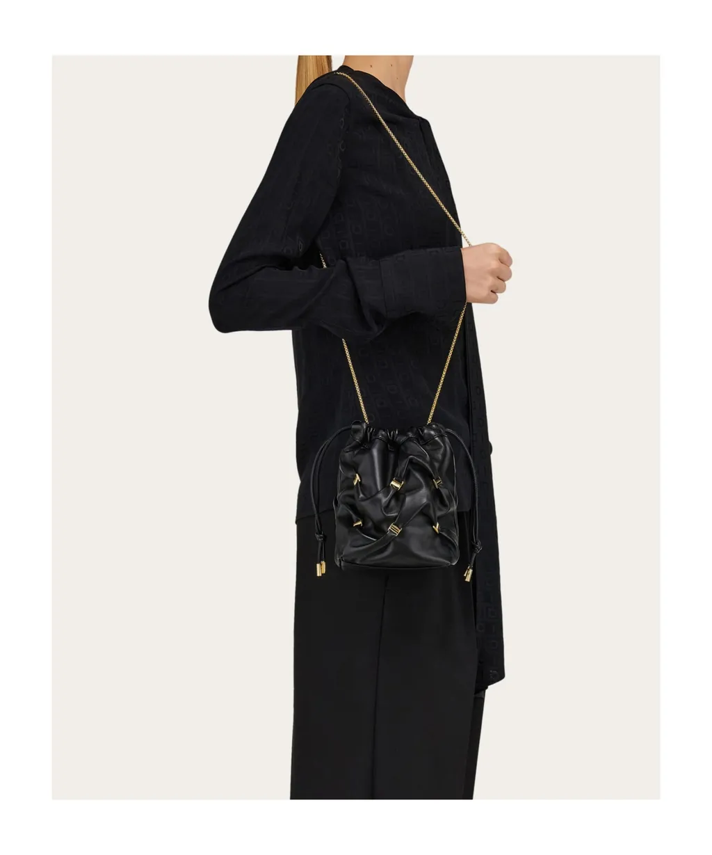 Logo Plaque Mini Drawstring Bucket Bag