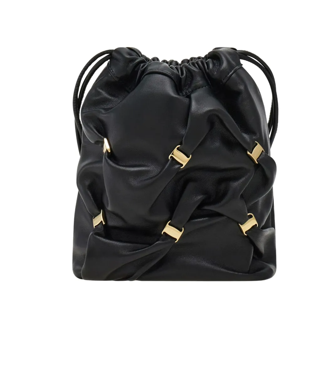 Logo Plaque Mini Drawstring Bucket Bag