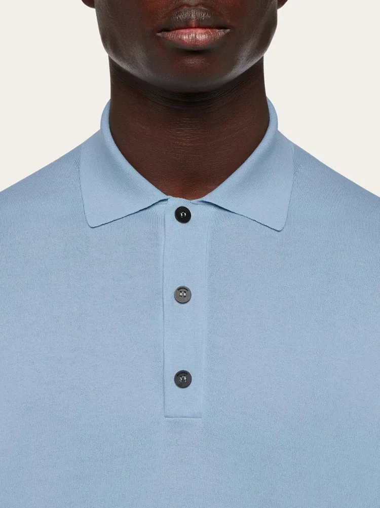 Logo-Embroidered Long-Sleeved Knitted Polo Shirt