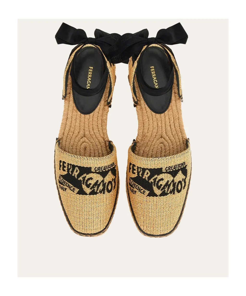 Logo Straw Flat Sandals