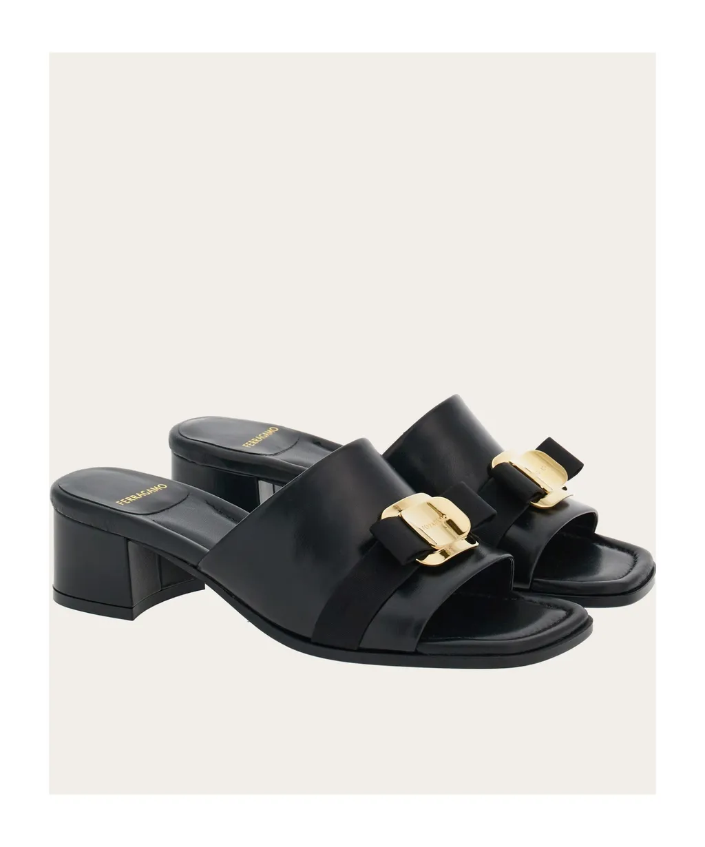 Logo Square Toe Heel Sandals