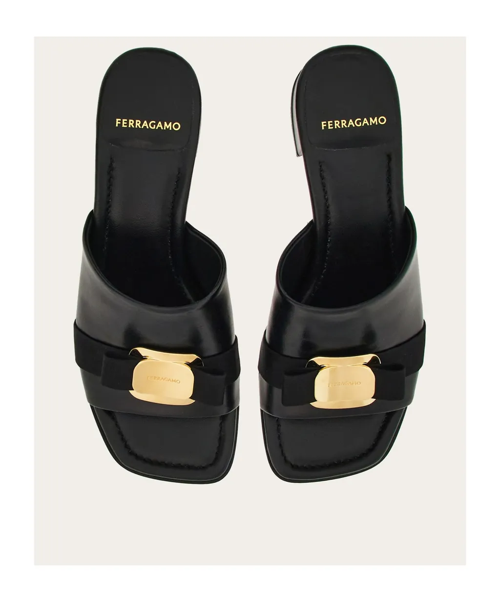 Logo Square Toe Heel Sandals
