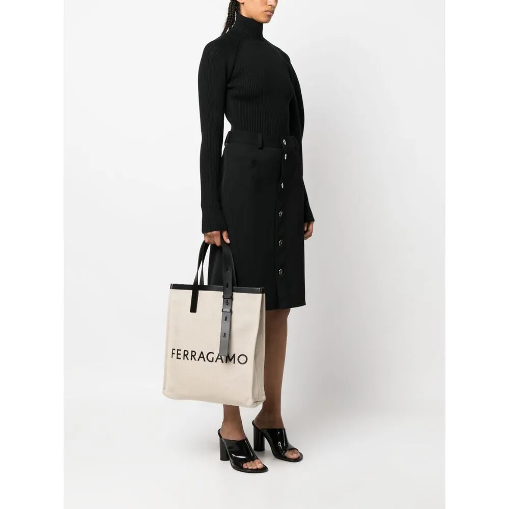 Logo Patch Top Handle Tote Bag