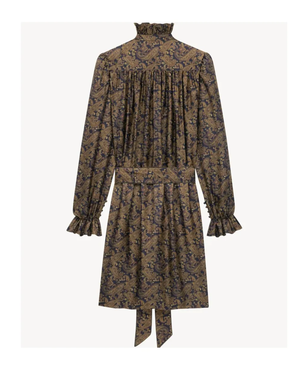 Paisley Belted Long-Sleeved Dress