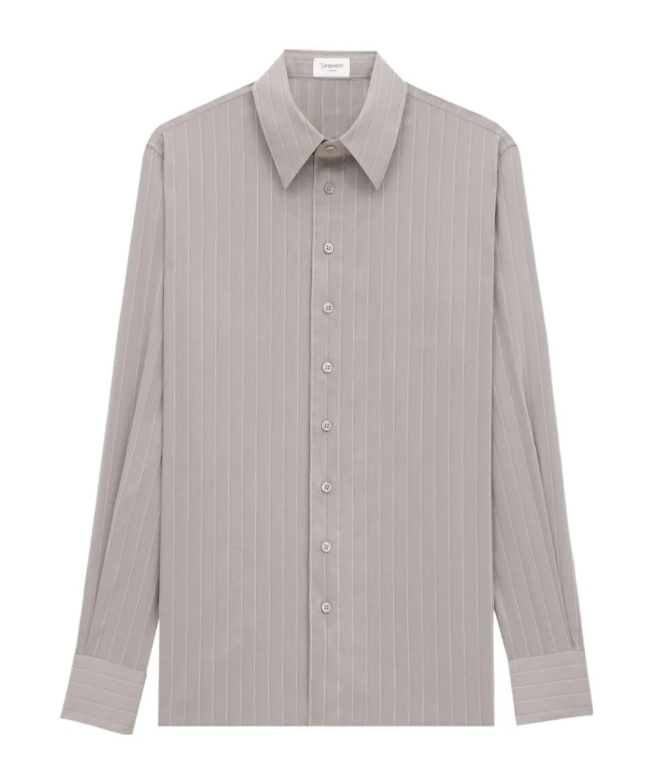 Shirt In Striped Cotton And Silk Voile