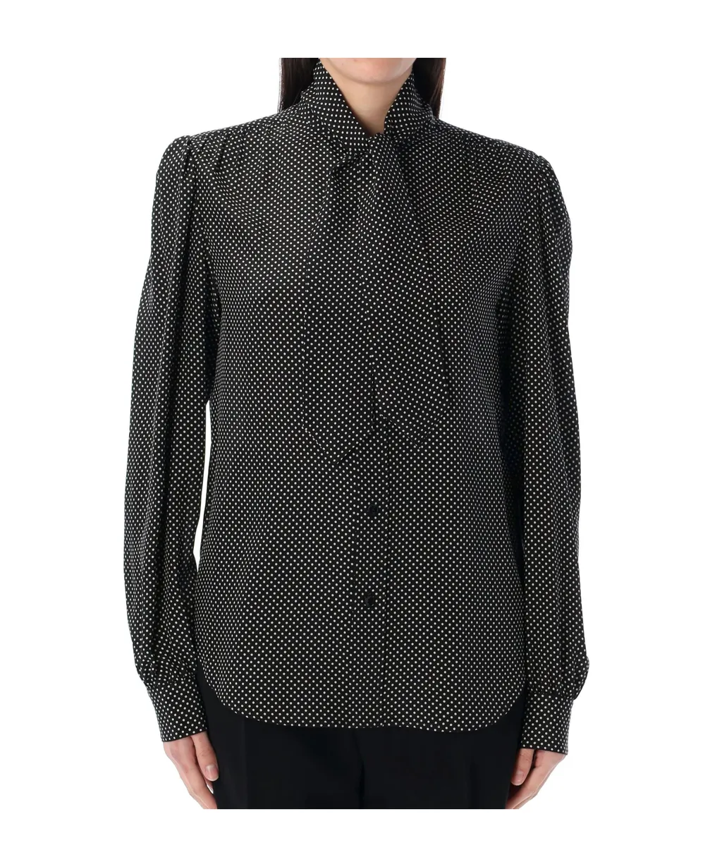 Dotted Pussy-Bow Shirt
