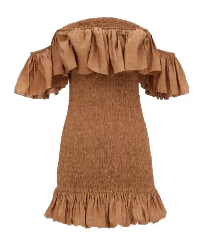 Smocked Ruffled Off-Shoulder Dress