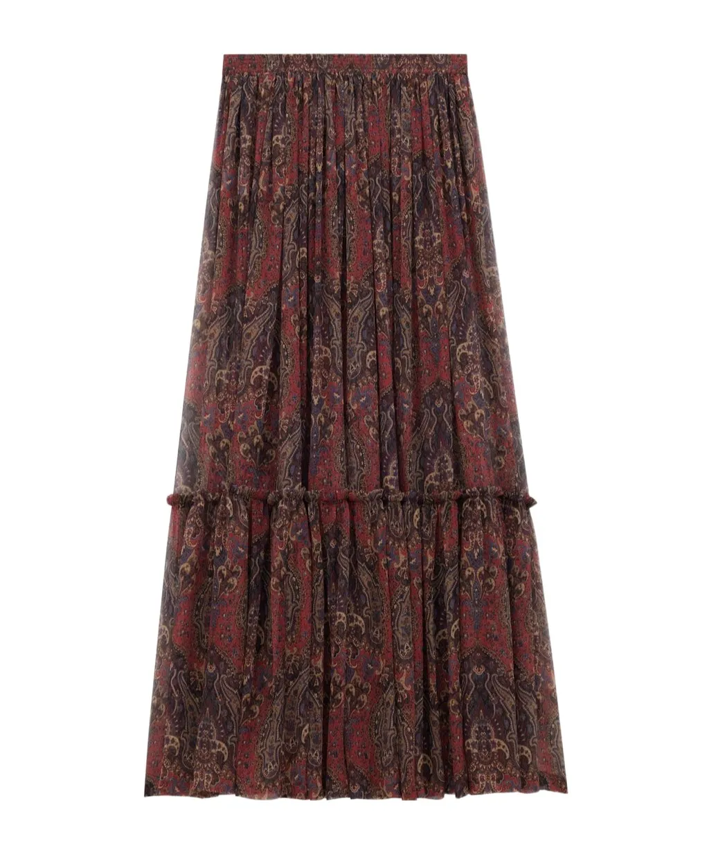 Ruffled Skirt In Paisley Silk Crepon