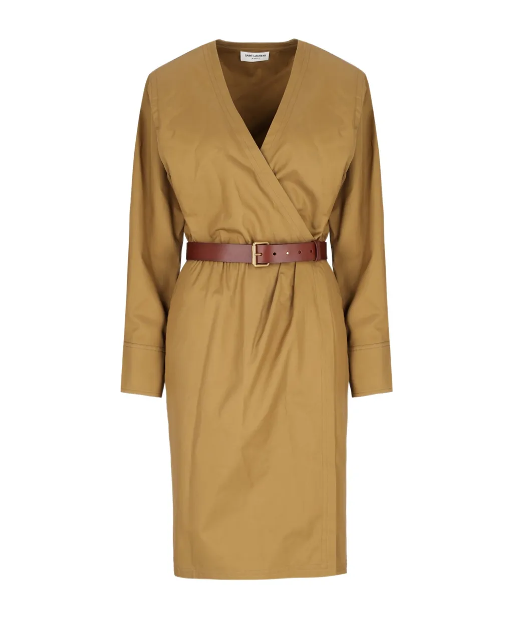V-Neck Belted Dress