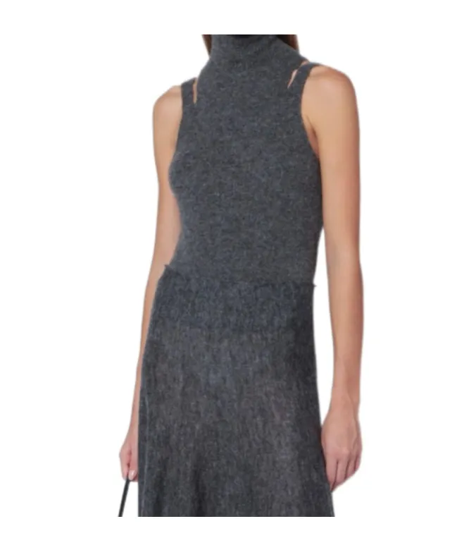 High-Neck Openwork Knit Vest